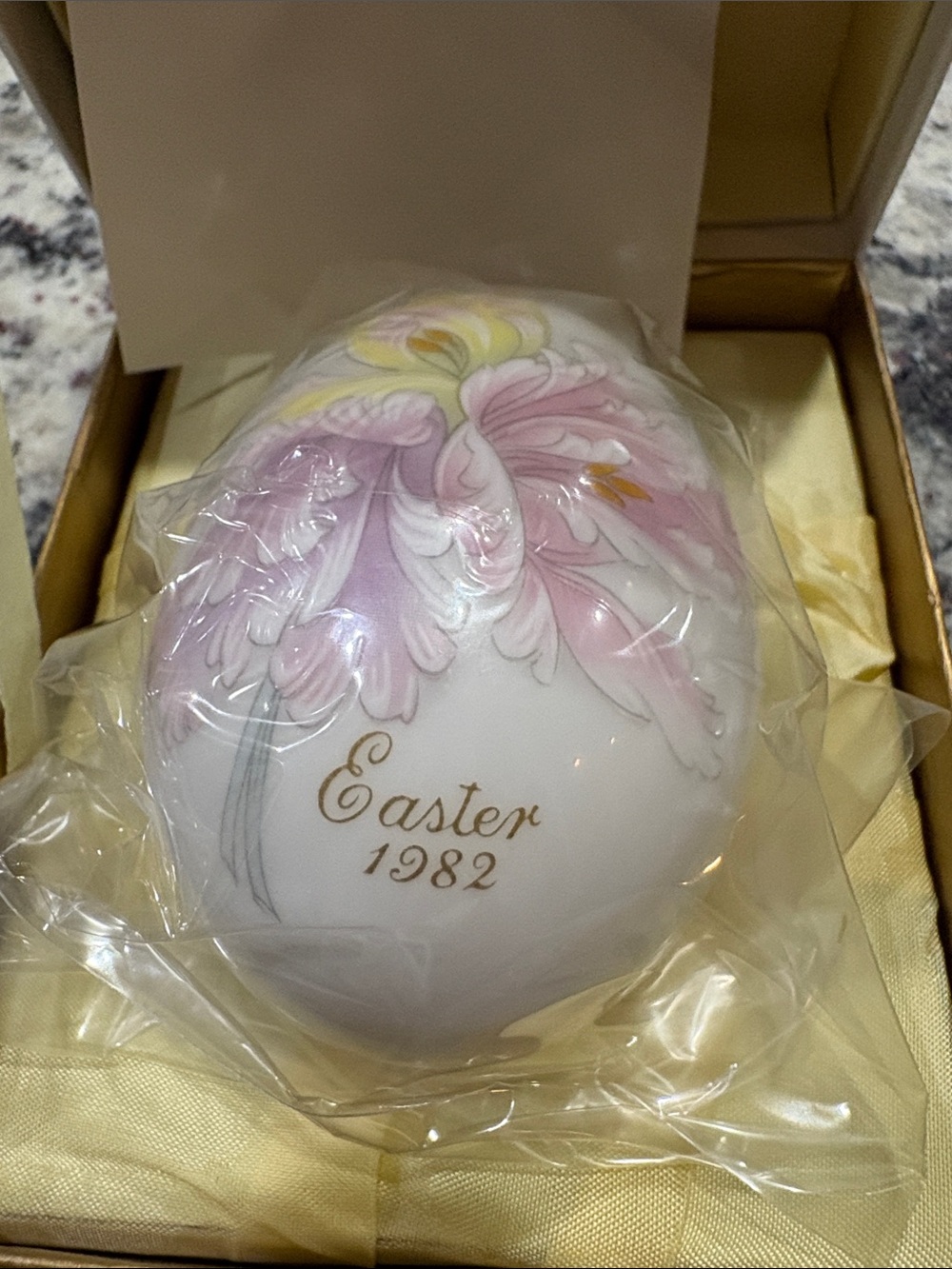 Noritake 1982 White Porcelain Easter Egg with Pink Floral Accents